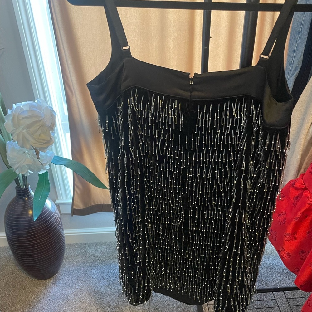 Anthropologie Black Beaded Mini Skirt